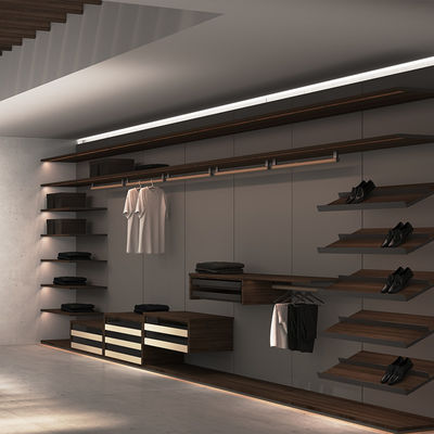 품질  Sliding Door Master Walk In Closet Furniture Wood Aluminium With Linear LED 공장